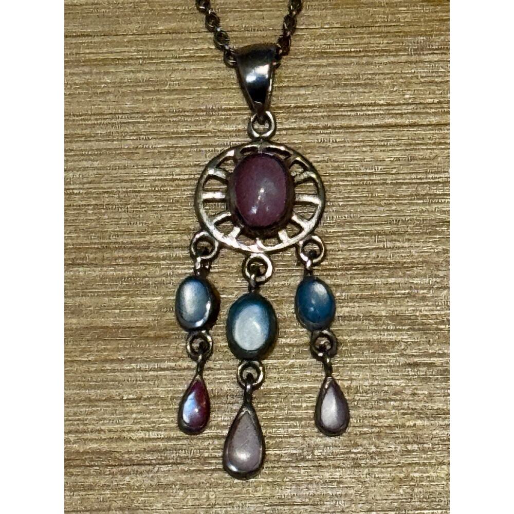 Southwestern 925 Sterling Silver Pink Blue Mother of Pearl Chandelier Pendant